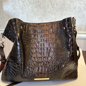 Brahmin Dark Brown Crocodile-Embossed Shoulder Bag